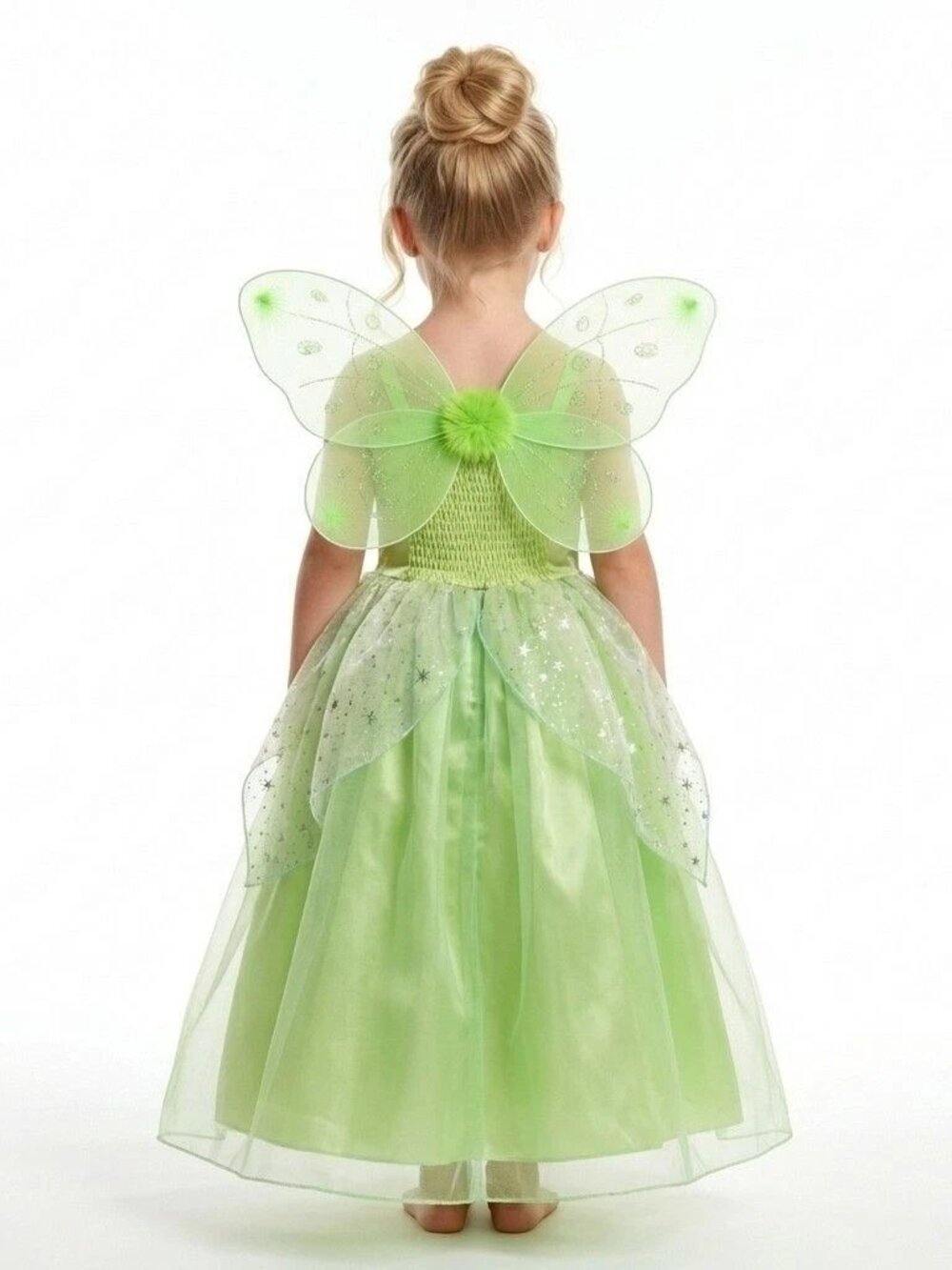 Girls Tinker Bell Fairy Costume Dress Green Wings Birthday Party Outfit (Size 6) - Picture 2 of 2